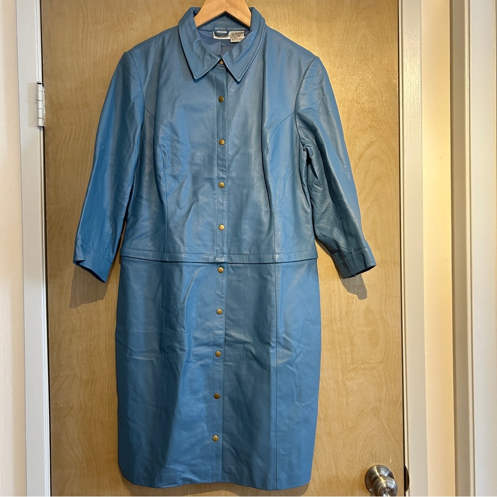 90s Vintage Newport News Blue Leather Jacket